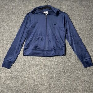 Juicy Couture Hoodie Womens Small Blue Velour Full Zip Crown Logo Atlantis